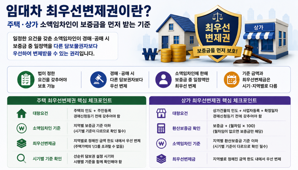 임대차 최우선변제권이란? 주택·상가 소액임차인이 보증금을 먼저 받는 기준